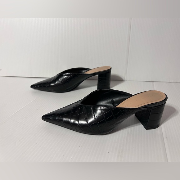 Zara Trafaluc black leather block heel mules shoes women size 39 EU / 8.5 US - Picture 2 of 10